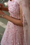 Shop_Powder Pink_Pink Net Floral, Sequin Round Embellished Lehenga Set_Online_at_Aza_Fashions