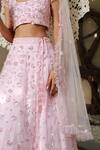 Powder Pink_Pink Net Floral, Sequin Round Embellished Lehenga Set_at_Aza_Fashions