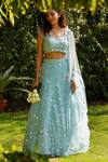 Powder Pink_Blue Net Floral Embellished Lehenga Set_Online_at_Aza_Fashions