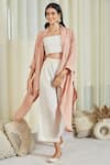 Buy_Twenty Nine_Peach Gajji Silk Tie And Dye Lapel Collar Overlay & Pant Set _at_Aza_Fashions