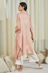 Shop_Twenty Nine_Peach Gajji Silk Tie And Dye Lapel Collar Overlay & Pant Set _at_Aza_Fashions