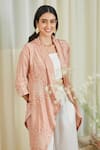Buy_Twenty Nine_Peach Gajji Silk Tie And Dye Lapel Collar Overlay & Pant Set _Online_at_Aza_Fashions