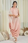 Buy_Twenty Nine_Peach Silk Bandhani Tie And Dye One Shoulder Dress _at_Aza_Fashions