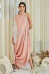 Twenty Nine_Peach Silk Bandhani Tie And Dye One Shoulder Dress _Online_at_Aza_Fashions
