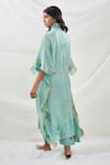 Shop Twenty Nine Blue Gajji Silk Shibori, Frill Neck Overlay And Pant Set at Aza Fashions Shop_Twenty Nine_Blue Gajji Silk Shibori, Frill Neck Overlay And Pant Set _at_Aza_Fashions