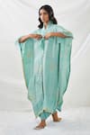 Twenty Nine Blue Gajji Silk Shibori, Frill Neck Overlay And Pant Set Online at Aza Fashions Twenty Nine_Blue Gajji Silk Shibori, Frill Neck Overlay And Pant Set _Online_at_Aza_Fashions