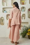 Shop_Twenty Nine_Peach Crushed Silk Tie And Dye Shawl Collar Frill Flayer Cape _at_Aza_Fashions