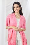 Shop_Twenty Nine_Pink Crushed Silk Lapel Sunflower Overlay And Pant Set_Online_at_Aza_Fashions