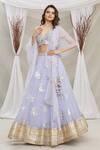 Buy_Priti Sahni_Blue Raw Silk Floral Embroidered Lehenga Set_at_Aza_Fashions