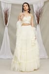 Buy_Priti Sahni_White Raw Silk Tulle Tiered Ruffle Skirt Set_at_Aza_Fashions