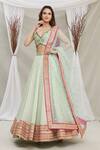 Buy_Priti Sahni_Green Blouse  Raw Silk, Dupatta  Tulle, Lehenga  Embroidered And Set _at_Aza_Fashions