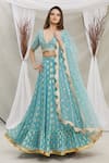Buy_Priti Sahni_Blue Blouse  Silk, Dupatta  Tulle, Lehenga  Georgette Embroidered And Set _at_Aza_Fashions