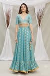 Priti Sahni_Blue Blouse  Silk, Dupatta  Tulle, Lehenga  Georgette Embroidered And Set _Online_at_Aza_Fashions