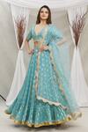 Buy_Priti Sahni_Blue Blouse  Silk, Dupatta  Tulle, Lehenga  Georgette Embroidered And Set _Online_at_Aza_Fashions