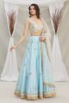 Buy_Priti Sahni_Blue Raw Silk Floral Embroidered Lehenga Set_Online_at_Aza_Fashions