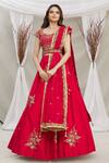 Buy_Priti Sahni_Red Floral Scoop Neck Embroidered Lehenga Set _at_Aza_Fashions