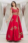 Buy_Priti Sahni_Red Floral Scoop Neck Embroidered Lehenga Set _Online_at_Aza_Fashions