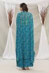 Shop_Priti Sahni_Blue Blouse  Raw Silk, Cape  Georgette, Palazzo Gond Tribal Art Print And Set _at_Aza_Fashions