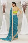 Shop_Priti Sahni_Blue Blouse  Raw Silk, Saree  Geoegette Gond Tribal Art Print Plunge V Set_at_Aza_Fashions