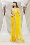Buy_Priti Sahni_Yellow Blouse  Tulle, Saree  Organza Sequin Work Plunge V Embroidered With _at_Aza_Fashions