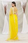 Shop_Priti Sahni_Yellow Blouse  Tulle, Saree  Organza Sequin Work Plunge V Embroidered With _at_Aza_Fashions