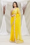 Priti Sahni_Yellow Blouse  Tulle, Saree  Organza Sequin Work Plunge V Embroidered With _Online_at_Aza_Fashions