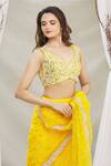 Shop_Priti Sahni_Yellow Blouse  Tulle, Saree  Organza Sequin Work Plunge V Embroidered With _Online_at_Aza_Fashions