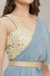 Priti Sahni_Blue Saree Georgette Embroidered Mirror Draped Ruffle With Blouse _at_Aza_Fashions