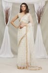 Buy_Priti Sahni_White Blouse  Raw Silk, Saree  Tulle Sequin Work Plunge V Embroidered With _at_Aza_Fashions