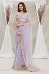 Buy_Priti Sahni_Blue Blouse  Raw Silk, Saree Tulle Sequin Work V Neck Embroidered With _at_Aza_Fashions