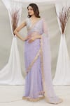 Priti Sahni_Blue Blouse  Raw Silk, Saree Tulle Sequin Work V Neck Embroidered With _Online_at_Aza_Fashions
