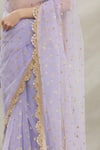 Shop_Priti Sahni_Blue Blouse  Raw Silk, Saree Tulle Sequin Work V Neck Embroidered With _Online_at_Aza_Fashions