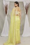 Shop_Priti Sahni_Yellow Blouse  Raw Silk, Saree  Tulle Sequin Work Sweetheart Embroidered With _at_Aza_Fashions