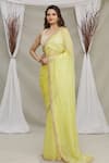 Priti Sahni_Yellow Blouse  Raw Silk, Saree  Tulle Sequin Work Sweetheart Embroidered With _Online_at_Aza_Fashions