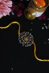 Shop_Do Taara_Yellow Stone Mora Oxidized Rakhi_at_Aza_Fashions
