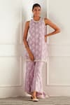 Shop_Mulmul_Purple 100% Tencel Organza Embroidered Floral Cleo Kurta Pant Set _at_Aza_Fashions