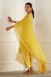 Shop_Mulmul_Yellow 100% Tencel Organza Embroidered Floral V Pharis Kurta Pant Set  _at_Aza_Fashions