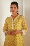 Buy_Mulmul_Yellow 100% Tencel Organza Embroidered Floral V Pharis Kurta Pant Set  _Online_at_Aza_Fashions