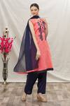 Buy_Samyukta Singhania_Peach Top Chanderi Slub Embroidered Resham Round Floral Kurta Set_at_Aza_Fashions