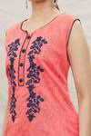 Shop_Samyukta Singhania_Peach Top Chanderi Slub Embroidered Resham Round Floral Kurta Set_Online_at_Aza_Fashions