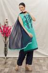 Buy_Samyukta Singhania_Blue Top Chanderi Slub Embroidered Resham Round Floral Kurta Set_at_Aza_Fashions