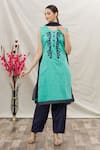 Buy_Samyukta Singhania_Blue Top Chanderi Slub Embroidered Resham Round Floral Kurta Set_Online_at_Aza_Fashions