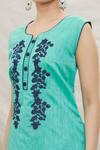 Shop_Samyukta Singhania_Blue Top Chanderi Slub Embroidered Resham Round Floral Kurta Set_Online_at_Aza_Fashions