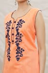 Shop_Samyukta Singhania_Orange Top Chanderi Slub Embroidered Resham Round Floral Kurta Set_Online_at_Aza_Fashions