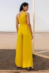 Shop_Ease_Yellow Satin Organza Embroidery Butti Asymmetric One Shoulder Jumpsuit  _at_Aza_Fashions