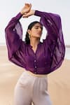 Buy_Ease_Purple Satin , Viscose Cutdana, Tikki Embroidered Jumpsuit _at_Aza_Fashions