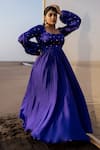 Buy_EASE_Blue Satin , Viscose Floral, Embroidered Anarkali With Dupatta_at_Aza_Fashions