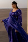 EASE_Blue Satin , Viscose Floral, Embroidered Anarkali With Dupatta_Online_at_Aza_Fashions