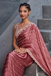Jigar Mali_Pink Raw Silk, Satin Georgette Sequin V Neck Embroidered Saree With Blouse _Online_at_Aza_Fashions