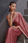 Buy_Jigar Mali_Pink Raw Silk, Satin Georgette Sequin V Neck Embroidered Saree With Blouse _Online_at_Aza_Fashions